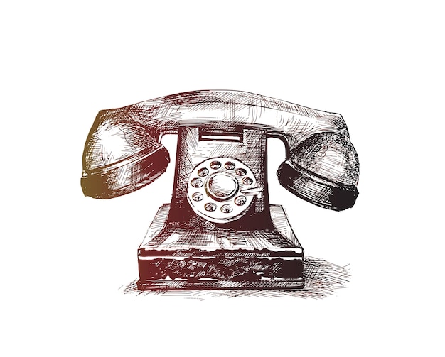 Печать на футболке Значок старого домашнего телефона Ручной рисунок векторного фона