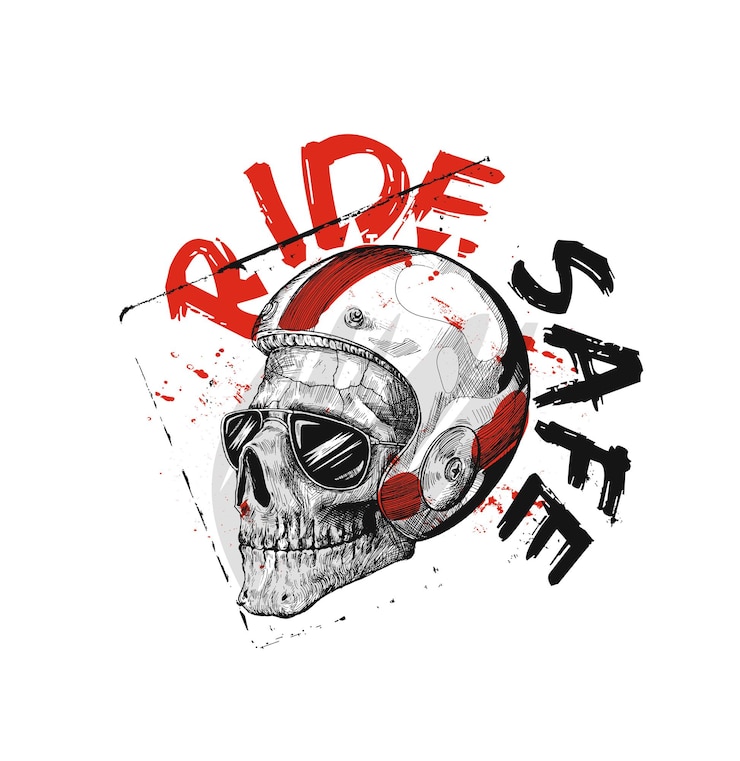 Free Vector tshirt and tattoo design sketch of hipster rider wearing a helmet for safe ride vector illustration