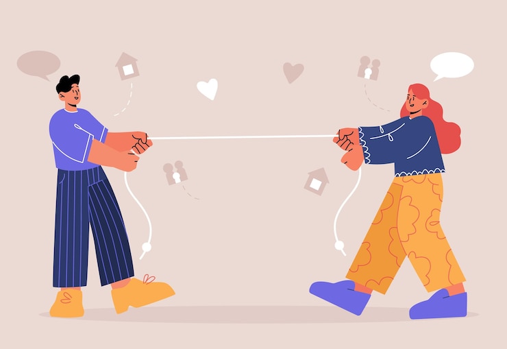 무료 Vector 남자와 여자의 줄다리기 경쟁