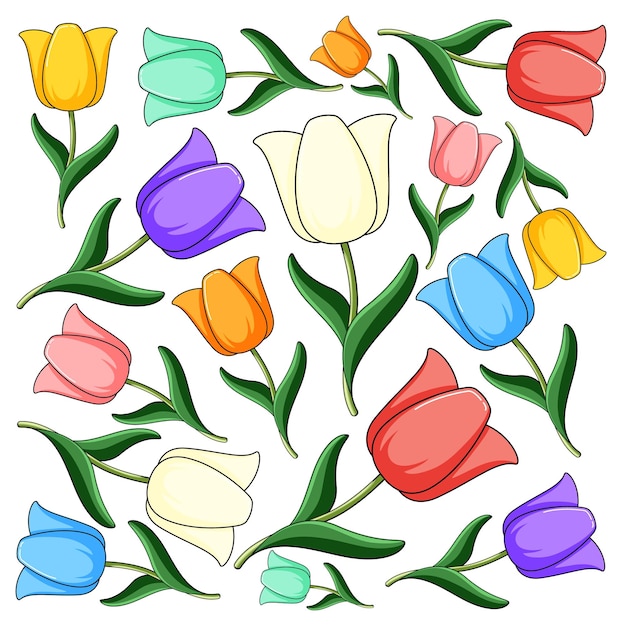 Vettore gratuito fiori di tulipano in molti colori