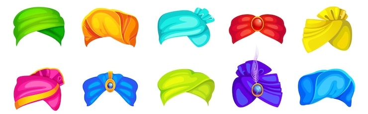 Free Vector turbans indian and arab colorful headdress for man and woman