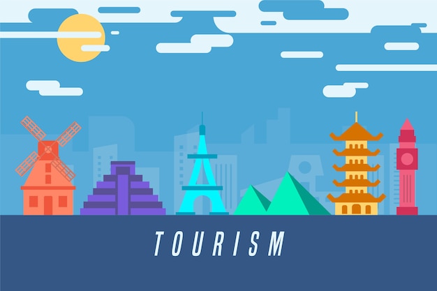 Free vector turistic colorful landmarks skyline