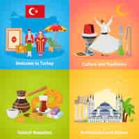 Free vector turkey 2x2 design concept set