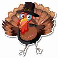 Free vector turkey animal wearing hat cartoon character sticker