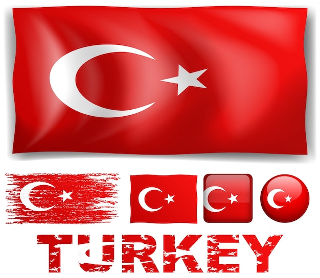 Turkey flag in different designs illustration