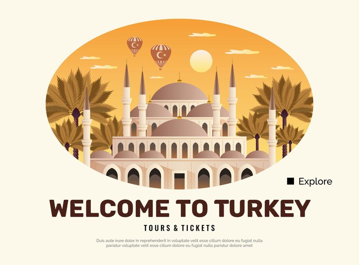 Free Vector turkey travel poster with tours and tickets symbols flat