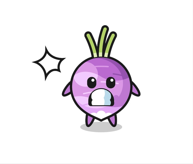 Turnip character cartoon with shocked gesture , cute style design for t shirt, sticker, logo element