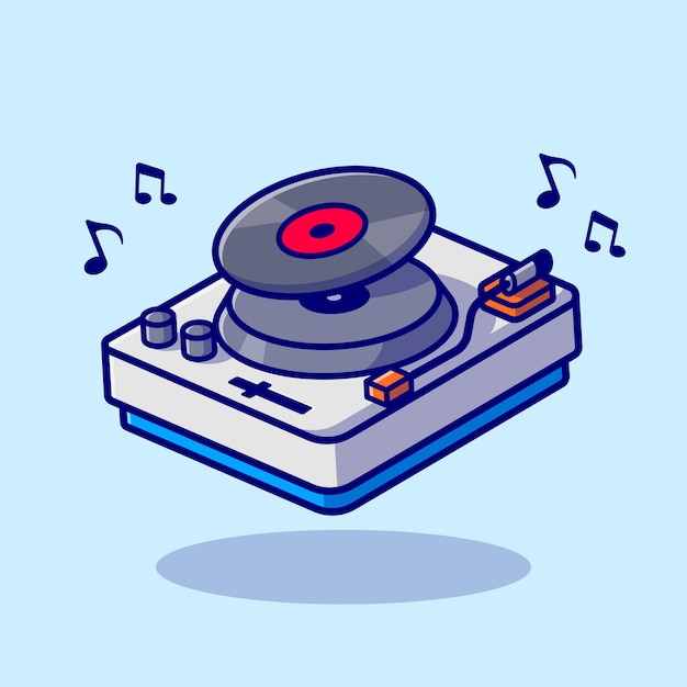 Turntable music with vinyl cartoon vector icon illustration. technology music icon concept isolated premium vector. flat cartoon style