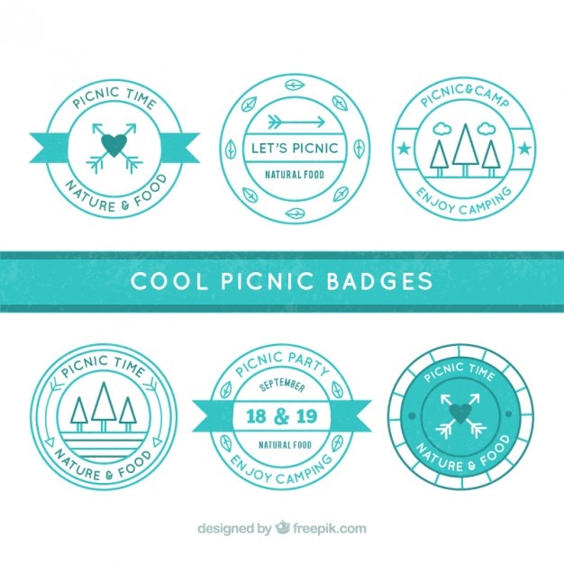 Free vector turquoise picnic badges