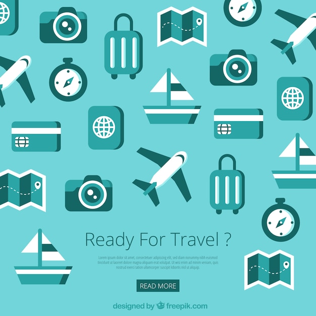 Turquoise travel concept background with elements