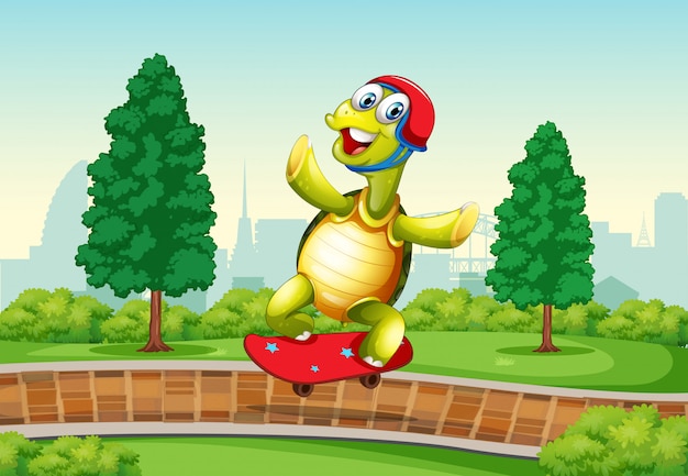 Free vector turtle playing skateboard in the park