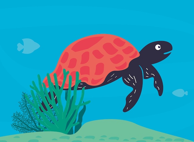 Turtle Swimming and Algaes – Free Download Vector Templates