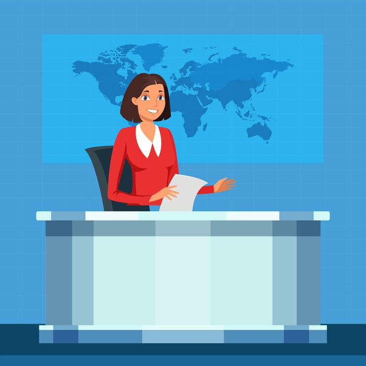 मुफ़्त वेक्टर tv broadcasting presenter announcer broadcaster speech female television program presenter on television studio background