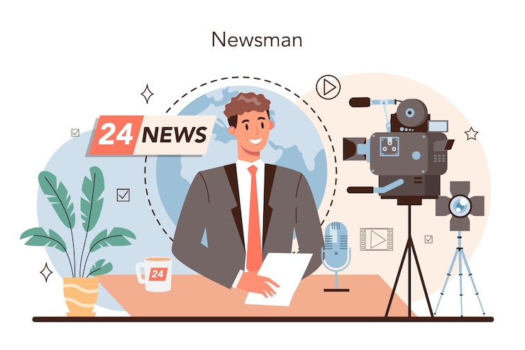 Free Vector tv presenter concept television host in studio broadcaster speaking on camera reporting news isolated vector illustration