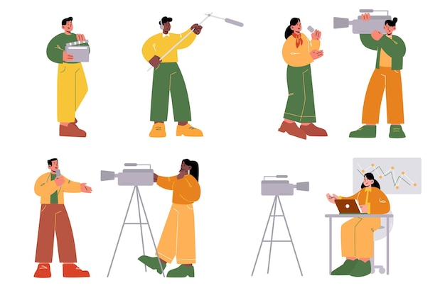 Free vector tv professional workers journalists cameraman