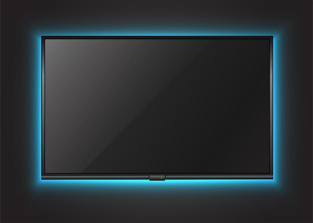 Экран телевизора на стене с неоновым светом