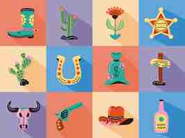 Free vector twelve wild west doodle set icons