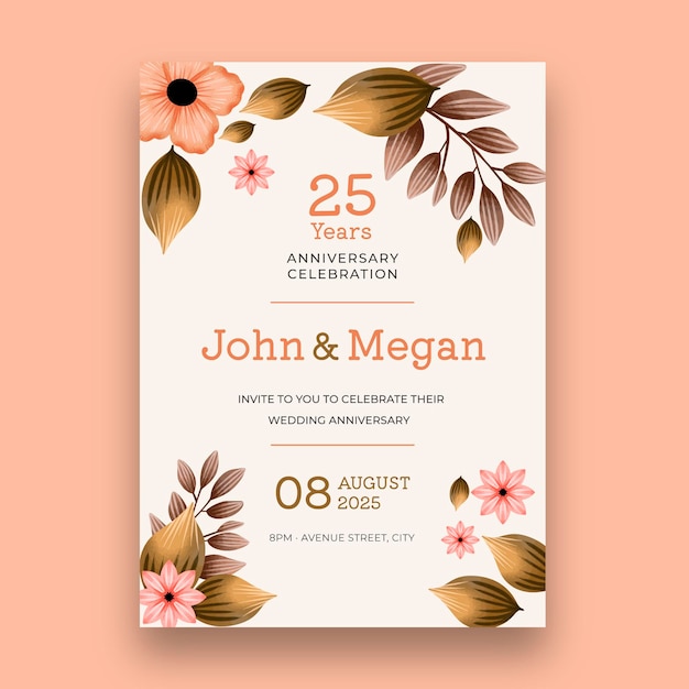 Free vector twenty-fifth wedding anniversary card template