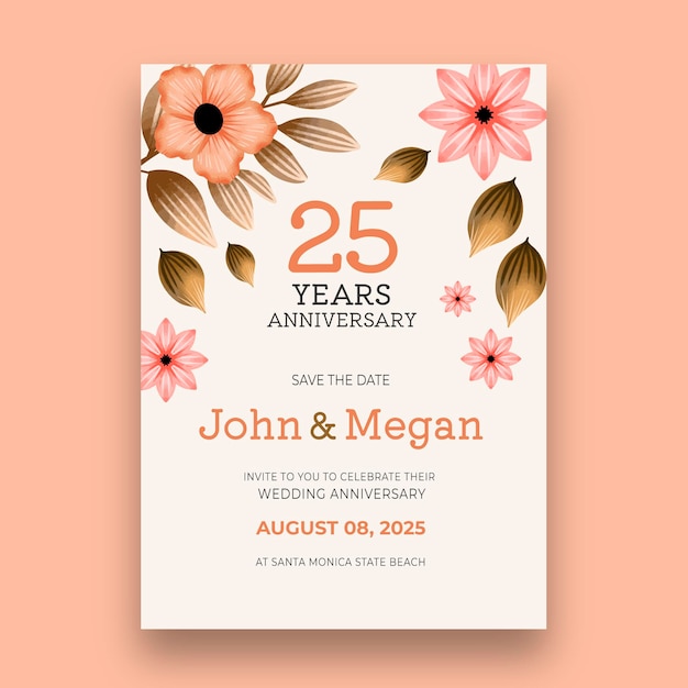 Free vector twenty-fifth wedding anniversary card template