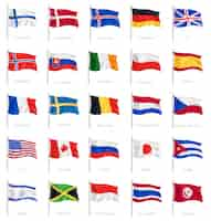 Free vector twenty five isolated waving national flags on white  with inscription of countries names realistic