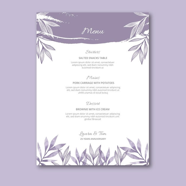 Twenty-five years anniversary menu template