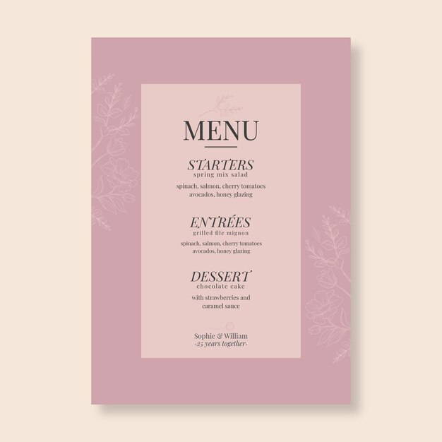 Twenty five years anniversary menu