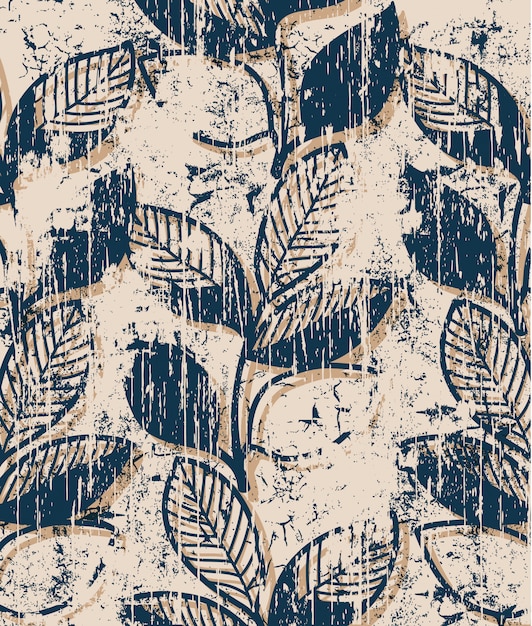 Twigs with leaves vintage pattern . Grunge style