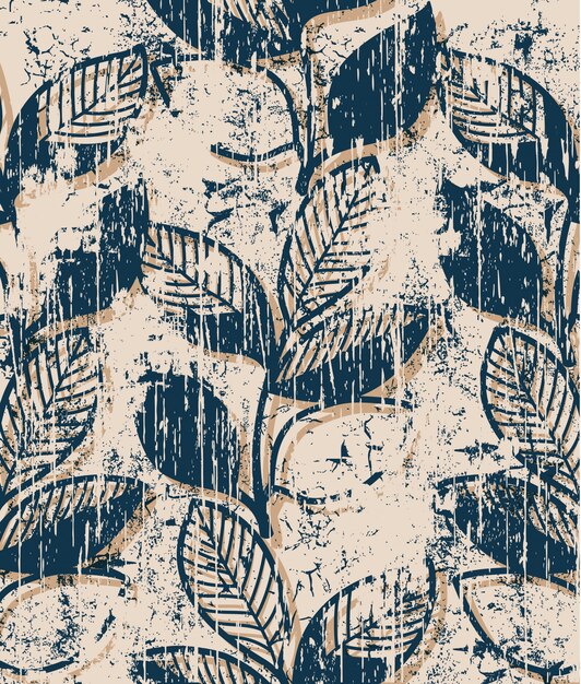 Twigs with leaves vintage pattern . Grunge style