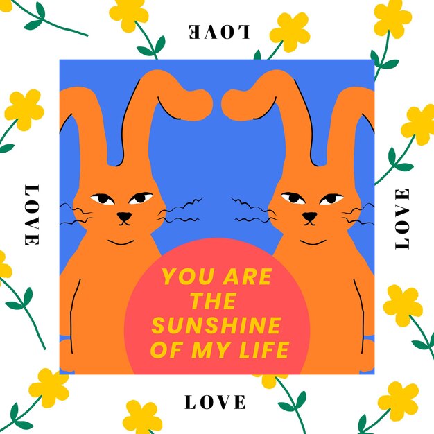 Twin rabbit editable template  you are the sunshine of my life