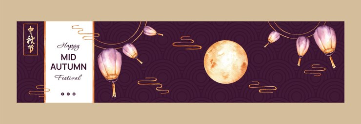 Free Vector twitch banner template for chinese mid-autumn festival celebration