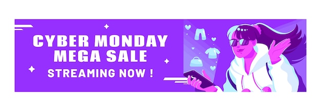 Modello di banner Twitch per la vendita del cyber monday