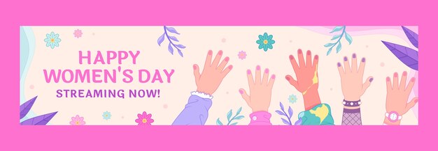 Free vector twitch banner template for international women's day celebration