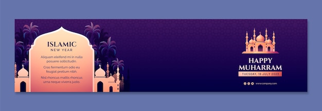 Free vector twitch banner template for islamic new year celebration