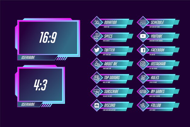Twitchストリームパネルテンプレート 無料のベクター