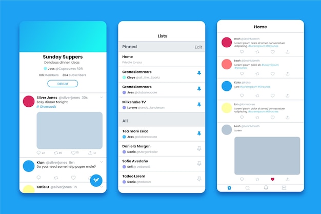 Raccolta dell'interfaccia dell'app di twitter