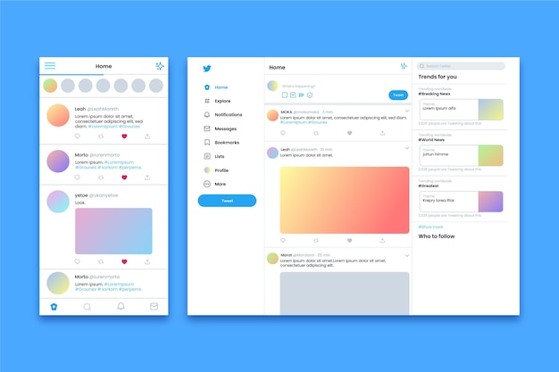 Vettore gratuito app di twitter e interfaccia del sito web