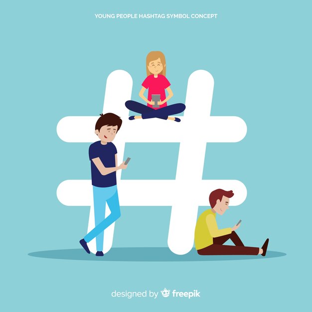 트위터 해시 태그. 소셜 미디어에 십대. 캐릭터 디자인.