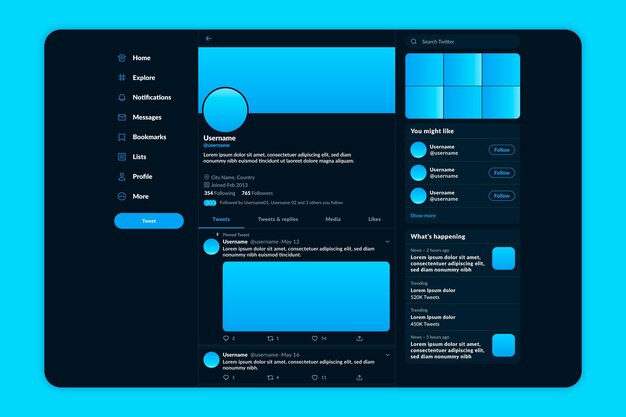 Шаблон темной темы интерфейса Twitter