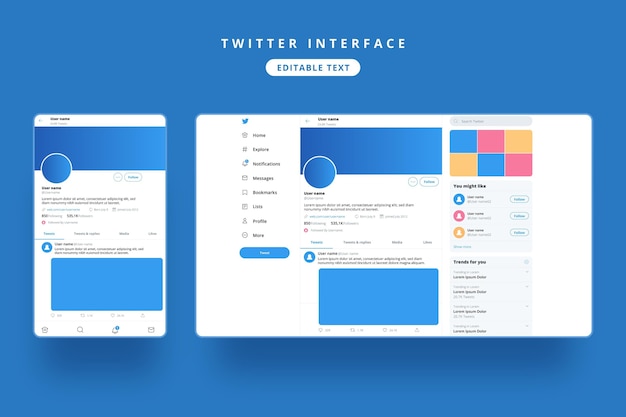 Vettore gratuito modello di interfaccia twitter