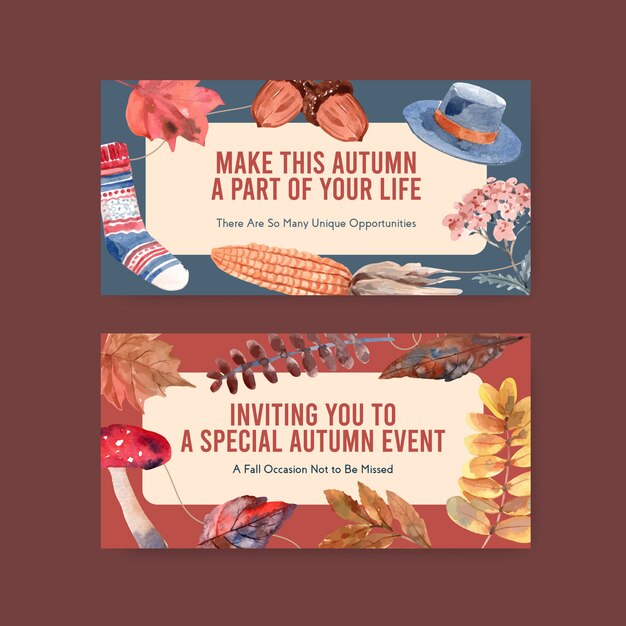 Twitter template with autumn daily concept design for online community and social media watercolor