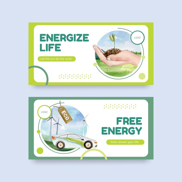 Free vector twitter template with green energy concept in watercolor style