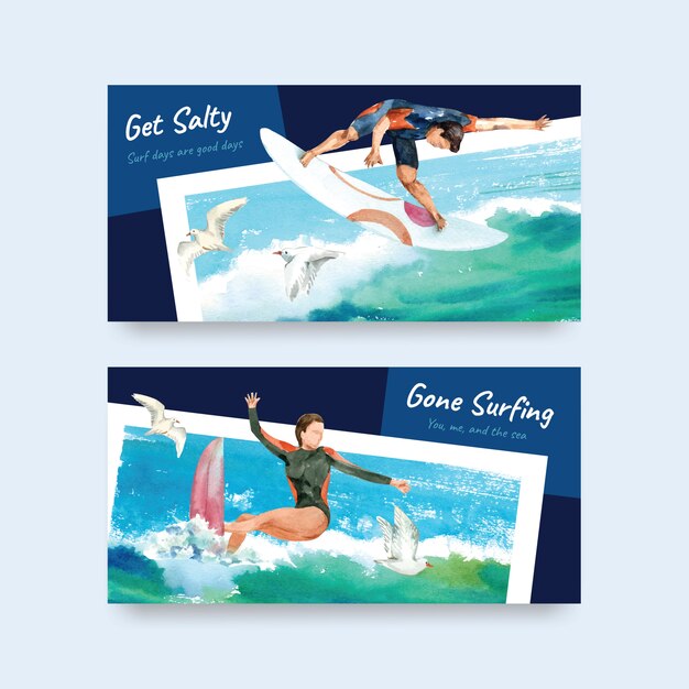 Шаблон twitter с досками для серфинга на пляже