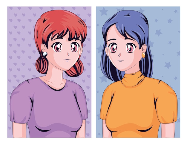 Free vector two anime girls