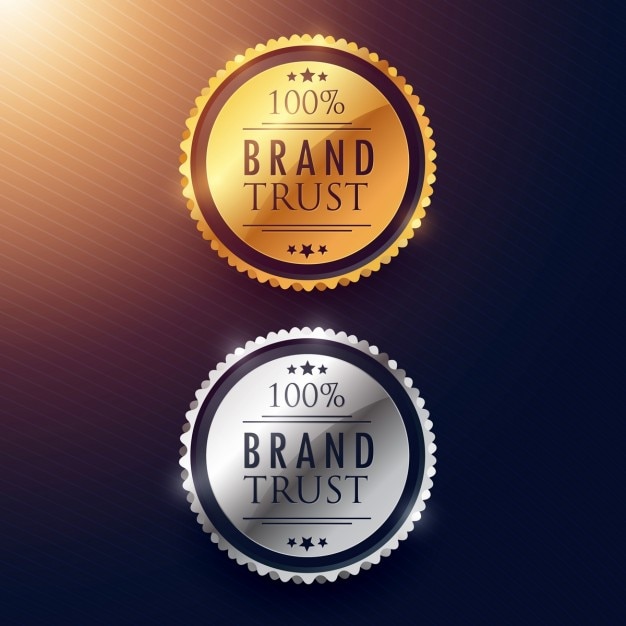 Vettore gratuito marchio di progettazione di etichette fiducia in oro e argento