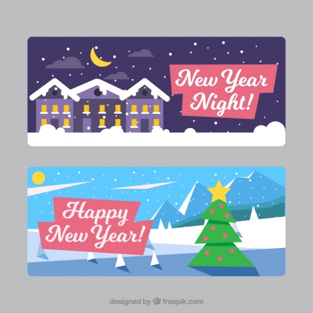 Two banners for new year, flat style