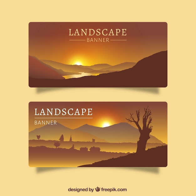 Vettore gratuito due striscioni con paesaggi del deserto