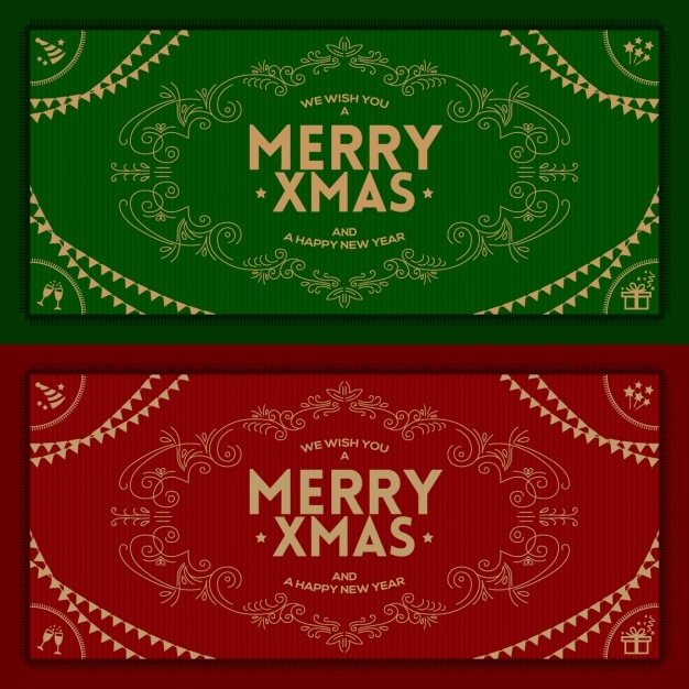 Two banners with ornaments for christmas