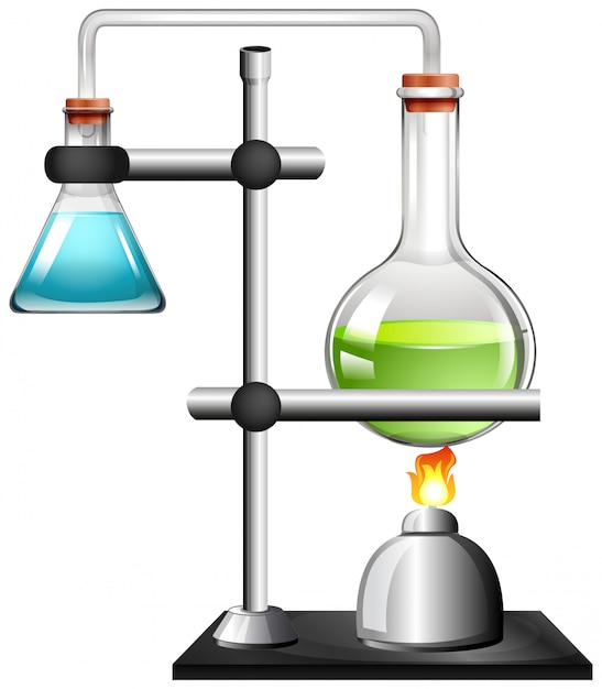 Two beakers with liquid on ring stand