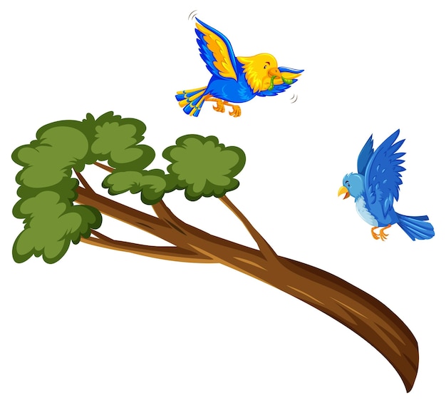 枝の上を飛んでいる2羽の鳥