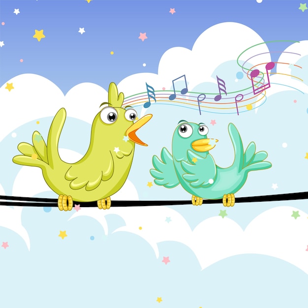 철사 위에서 노래하는 두 마리의 새